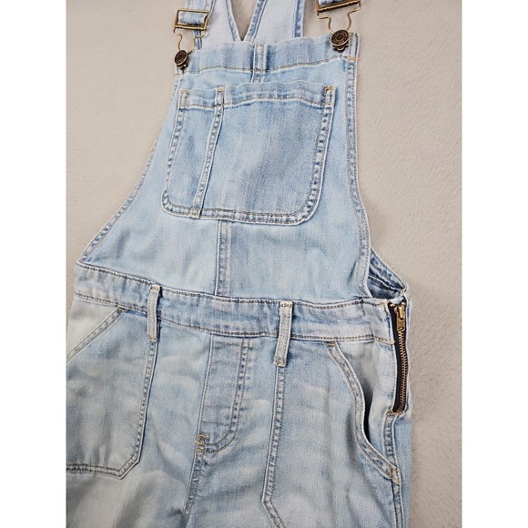 Gap Crop Denim Overalls Size Small Blue Indigo Faded Destressed Stretch - Picture 3 of 8
